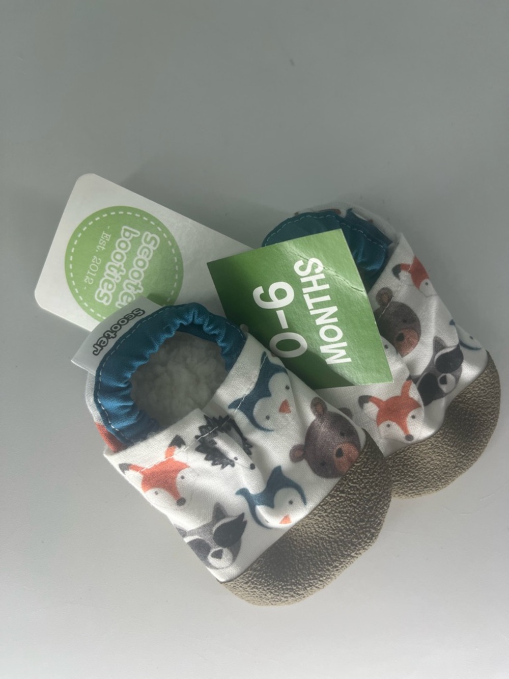 SCOOTER BOOTIES NWT BABY ANIMAL BABY BOOTIES FOX OWL RACOON 0 to 6 months - Picture 2 of 6